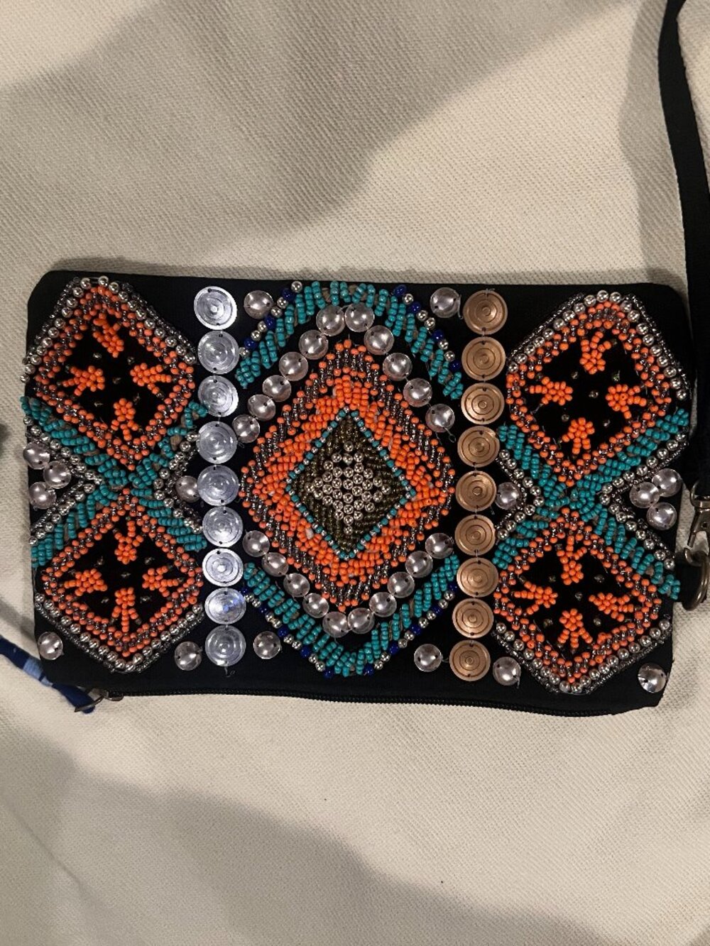 NWT SL By Street Level Boho Beaded Embroidered Tribal Wristlet Pouch
